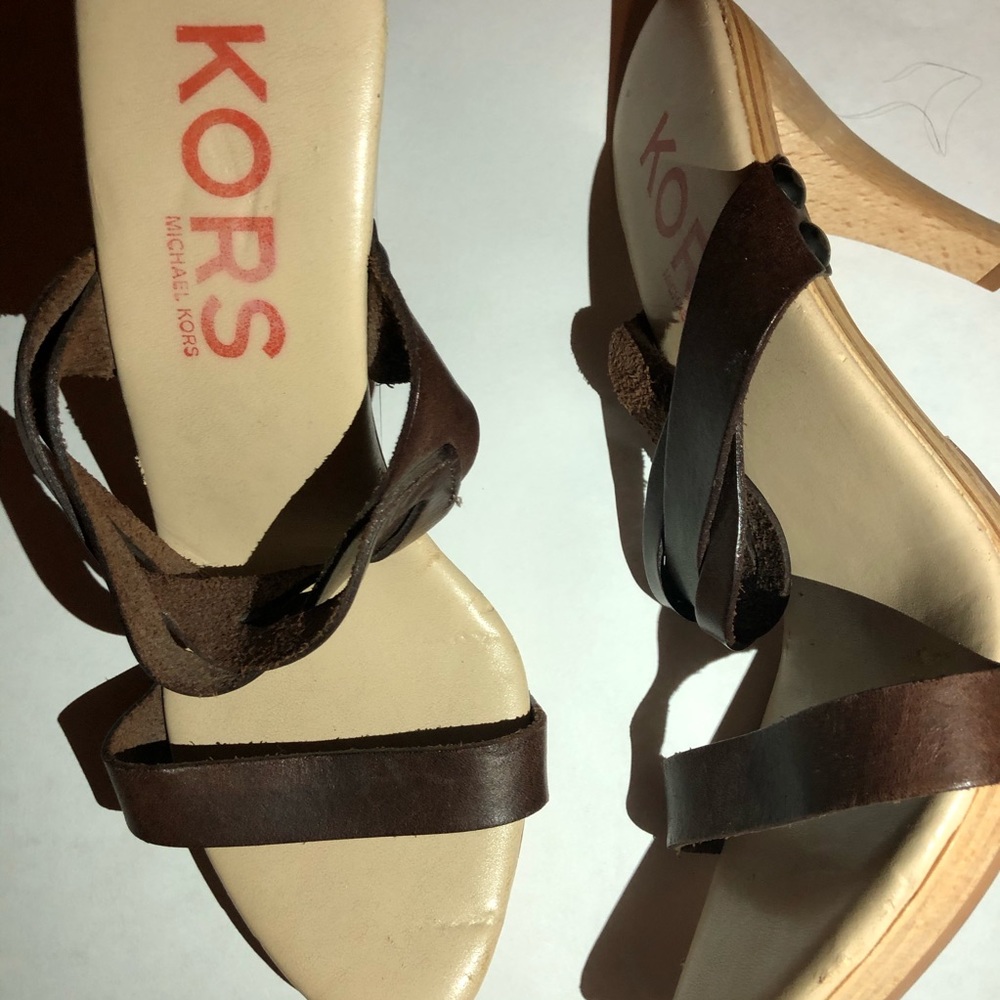 Tan and brown heels